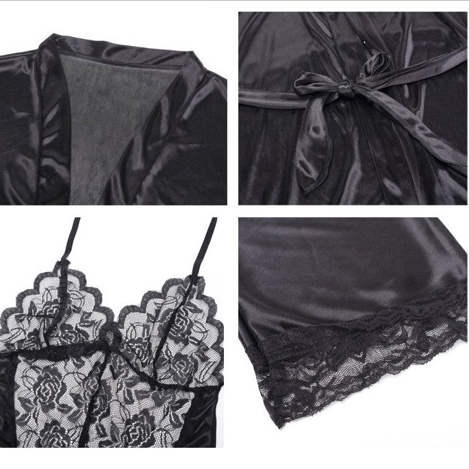 Transparent Sheer Lingerie Set Seductive Lace Women's Bodysuit Three-Piece Set