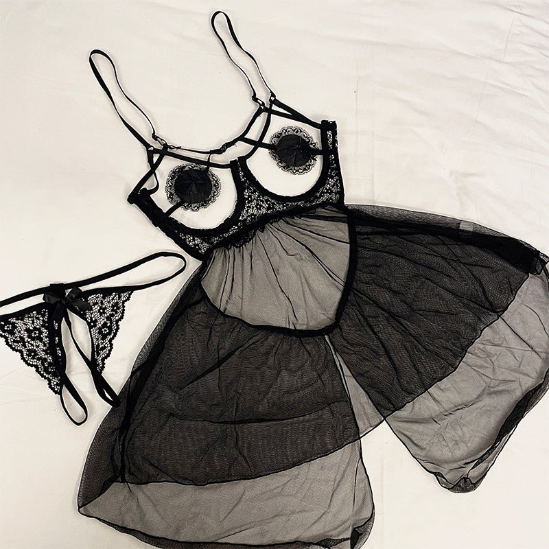 Lace Sheer Lingerie Seductive Slip Nightdress Set Babydoll Lightweight Two-piece Set Uninhibited Access