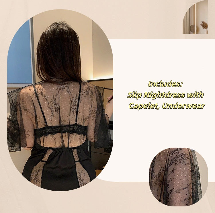 Plus-Size Lingerie Set Hot Steel Bracket See-through Skirt Sexy Deep V-Neck Couple's Set