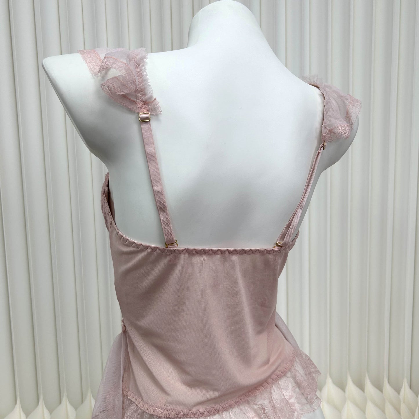 Pink Lace Nightdress Uniform Hot Sheer Lingerie Set Playful Babydoll Underwire G-string Roleplay