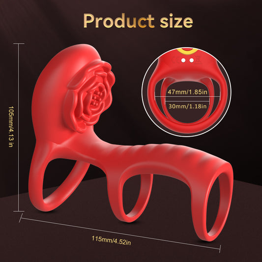 Three-Section Rose-Patterned Cock Rings for Men Remote-Controlled Male Masturbation