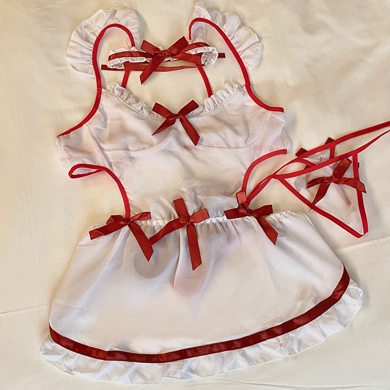Seductive Lace Lingerie Maid Roleplay Uniform Set Babydoll Apron Sexy Two-piece Set