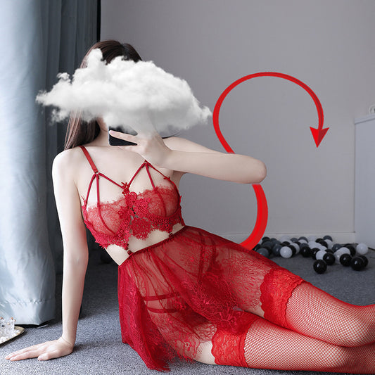 Plus-Size Lace Nightdress Set Hot See-through Lingerie Sexy Two-piece Set Uniform