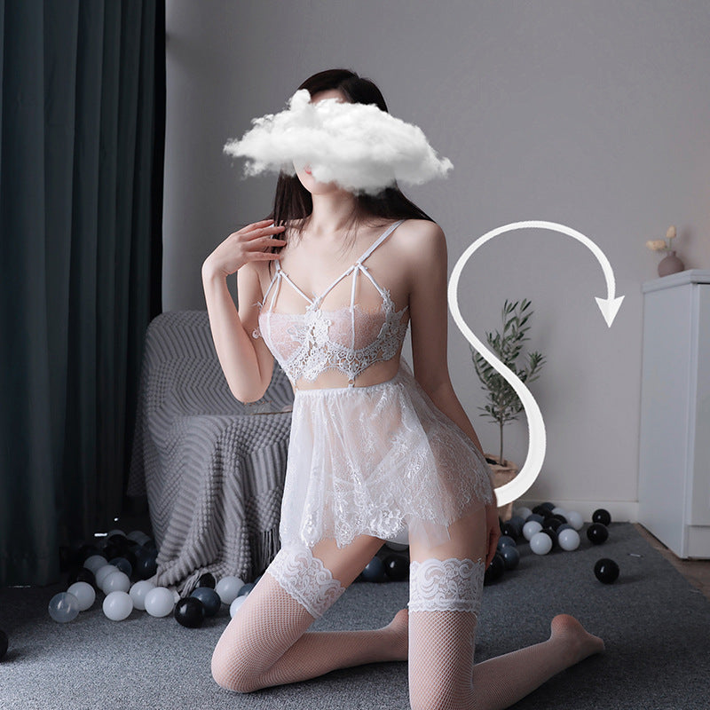 Plus-Size Lace Nightdress Set Hot See-through Lingerie Sexy Two-piece Set Uniform