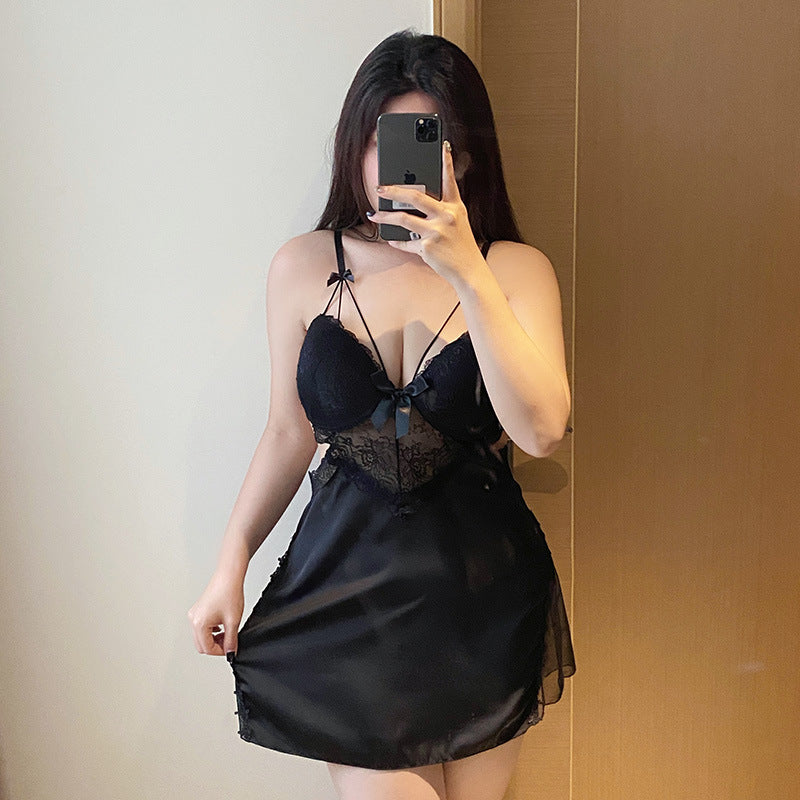 Plus-Size Sleepwear Costume Hot Lace Lingerie Set Large Size Breasts Black Color