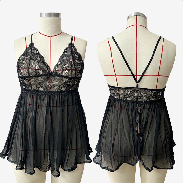 Sheer Slip Nightdress Lace Lingerie Women's Seductive Babydoll Lightweight Mesh Set