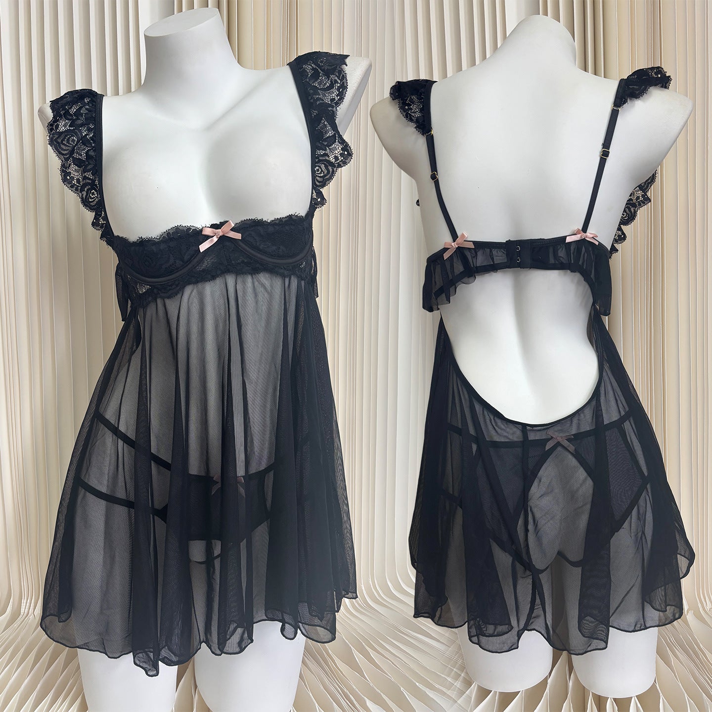 Plus-Size Lingerie Set Sexy Hot Steel Bracket See-through Skirt Open Back Couple Costume