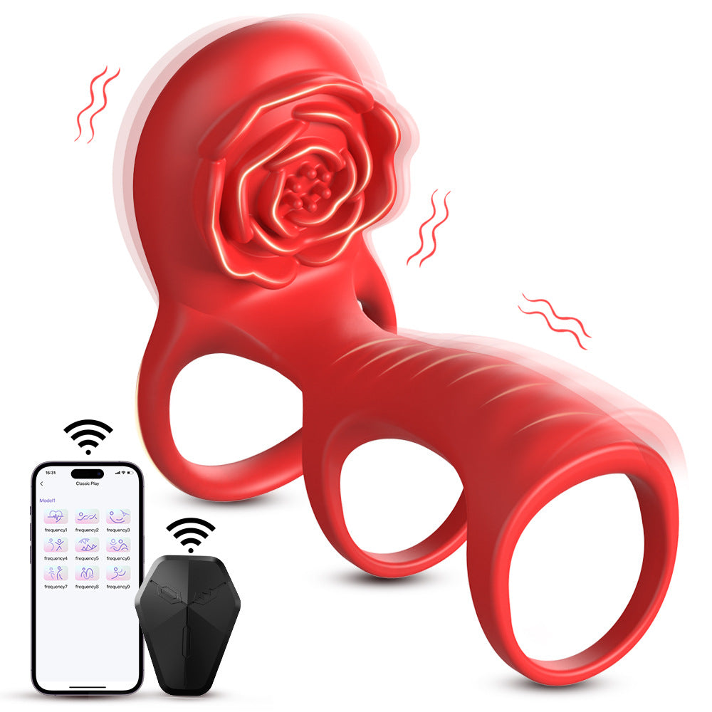 Three-Section Rose-Patterned Cock Rings for Men Remote-Controlled Male Masturbation