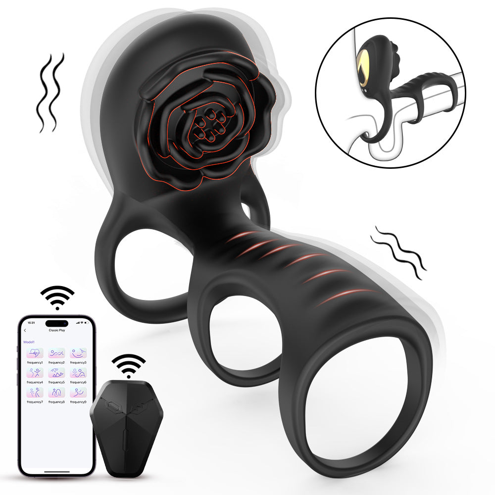 Three-Section Rose-Patterned Cock Rings for Men Remote-Controlled Male Masturbation