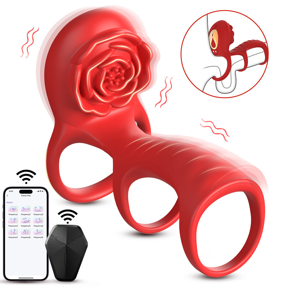 Three-Section Rose-Patterned Cock Rings for Men Remote-Controlled Male Masturbation