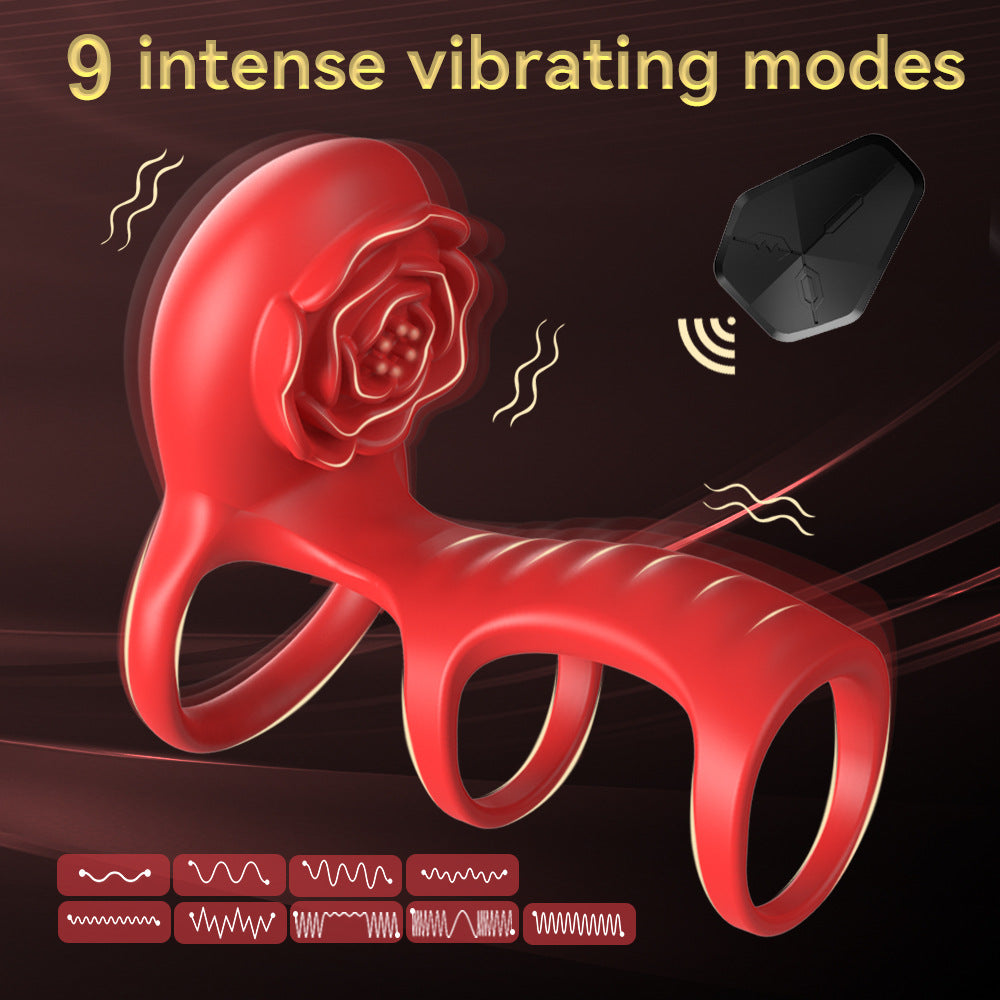Three-Section Rose-Patterned Cock Rings for Men Remote-Controlled Male Masturbation
