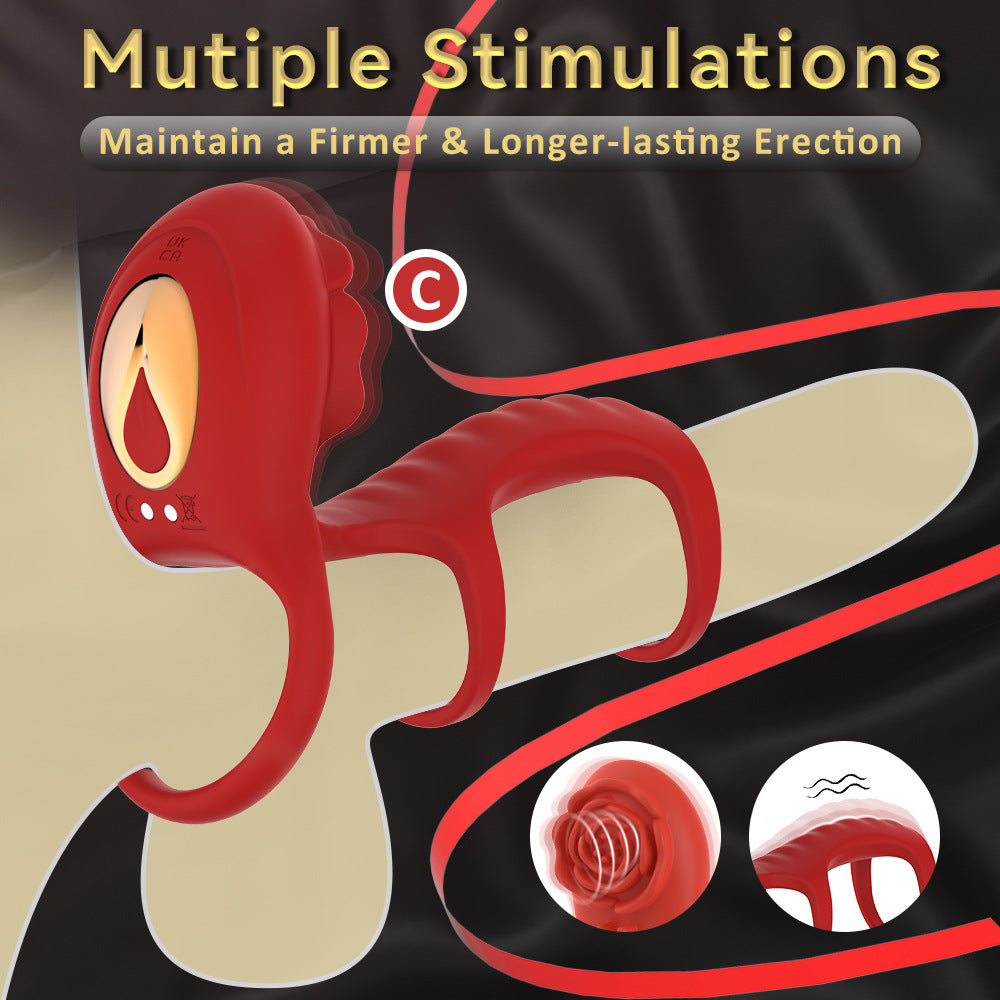 Three-Section Rose-Patterned Cock Rings for Men Remote-Controlled Male Masturbation