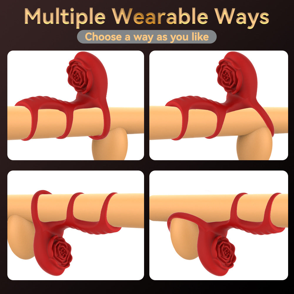 Three-Section Rose-Patterned Cock Rings for Men Remote-Controlled Male Masturbation
