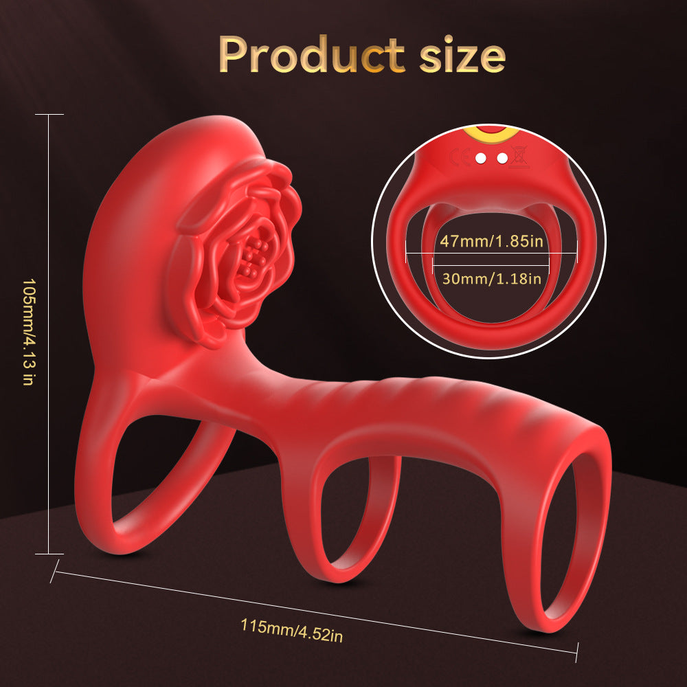 Three-Section Rose-Patterned Cock Rings for Men Remote-Controlled Male Masturbation