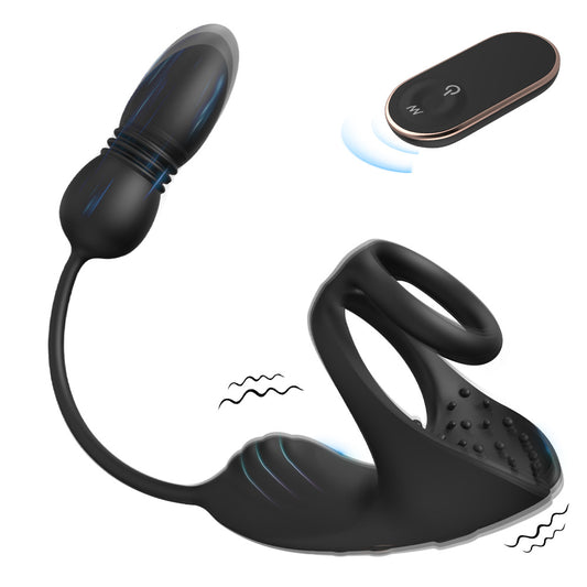 Ejaculation Control Ring Couples Shared Toy Double-Ring Remote Controlled Silicone Prostate Massager