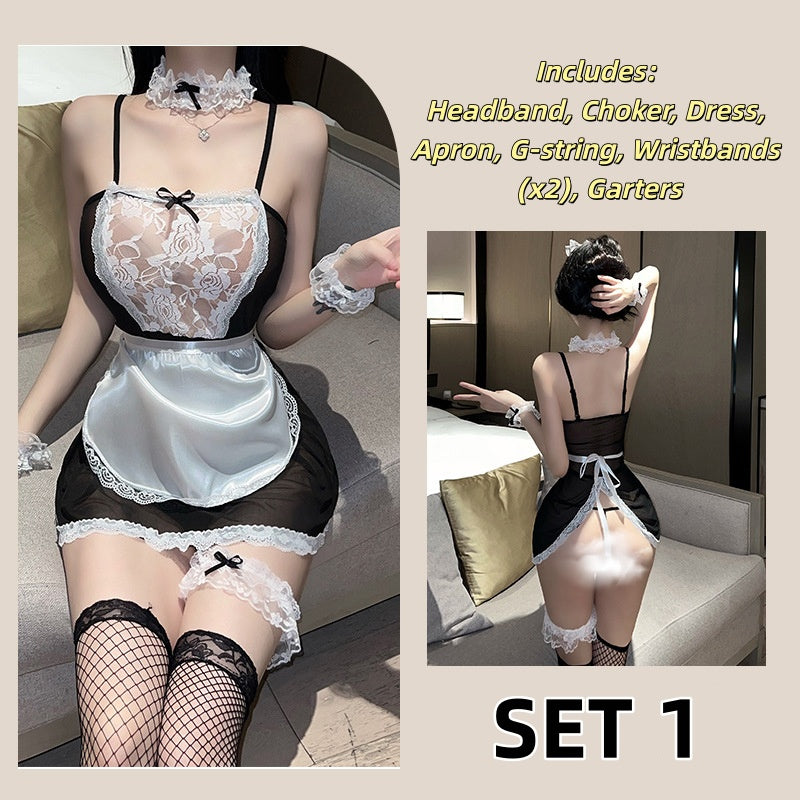 Lace Sleepwear Erotic Lingerie Maid Outfit Uniform Hot Passion Maid Uniform Pajamas Teasing Set